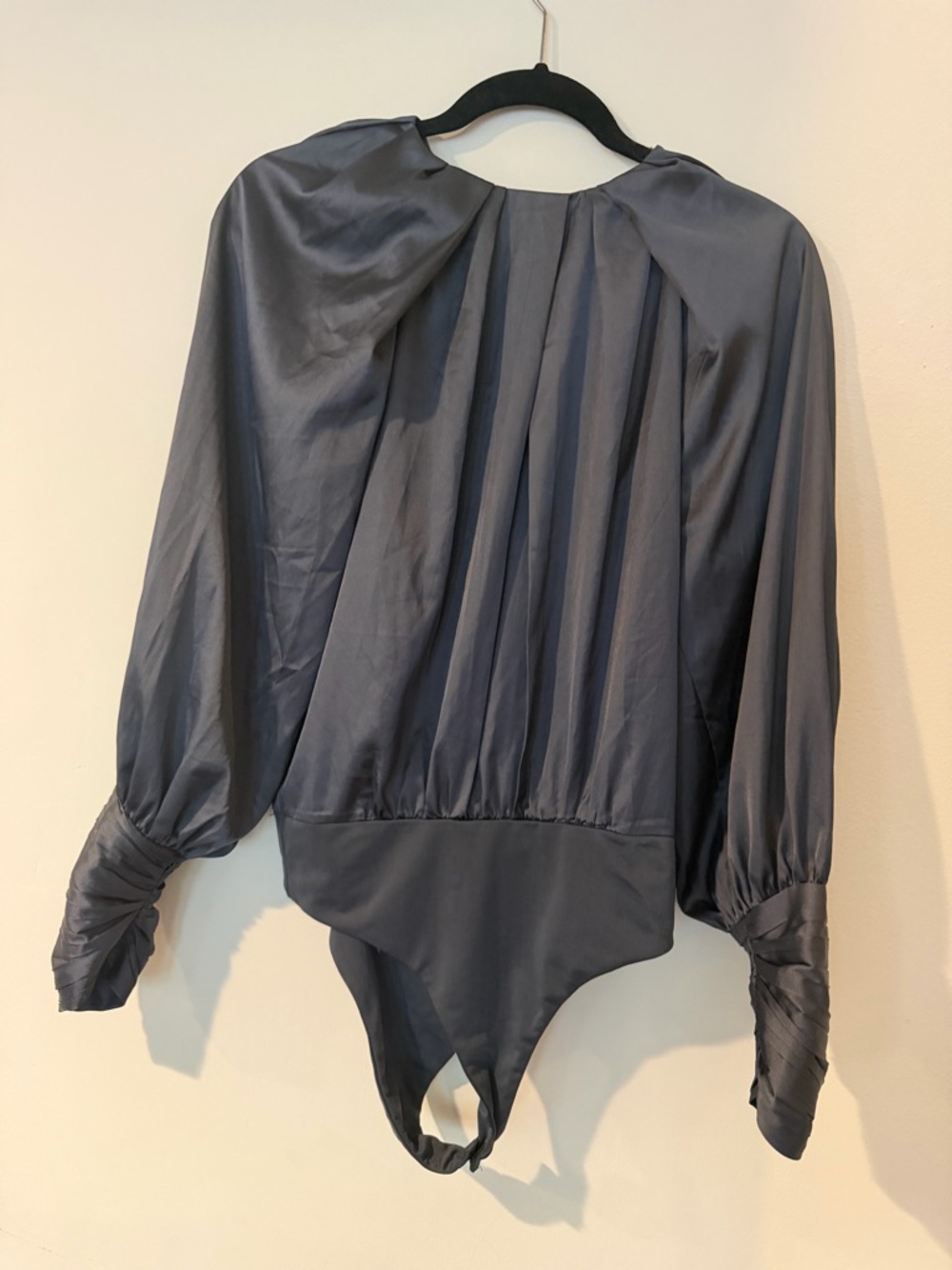 fab'rik Slate Gray Long-Sleeve Pleated Bodysuit